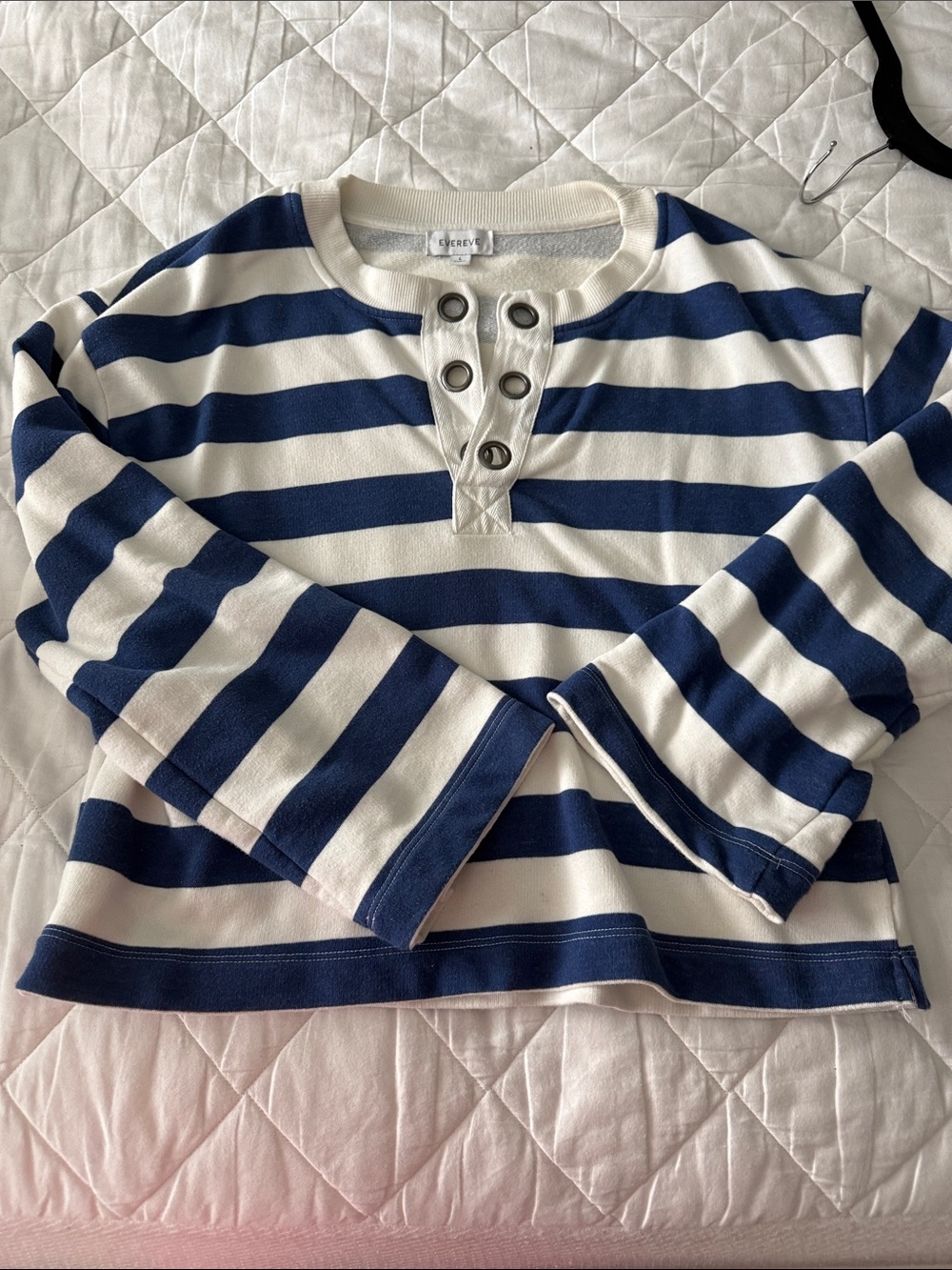 Evereve Navy and White Striped Henley Sweatshirt